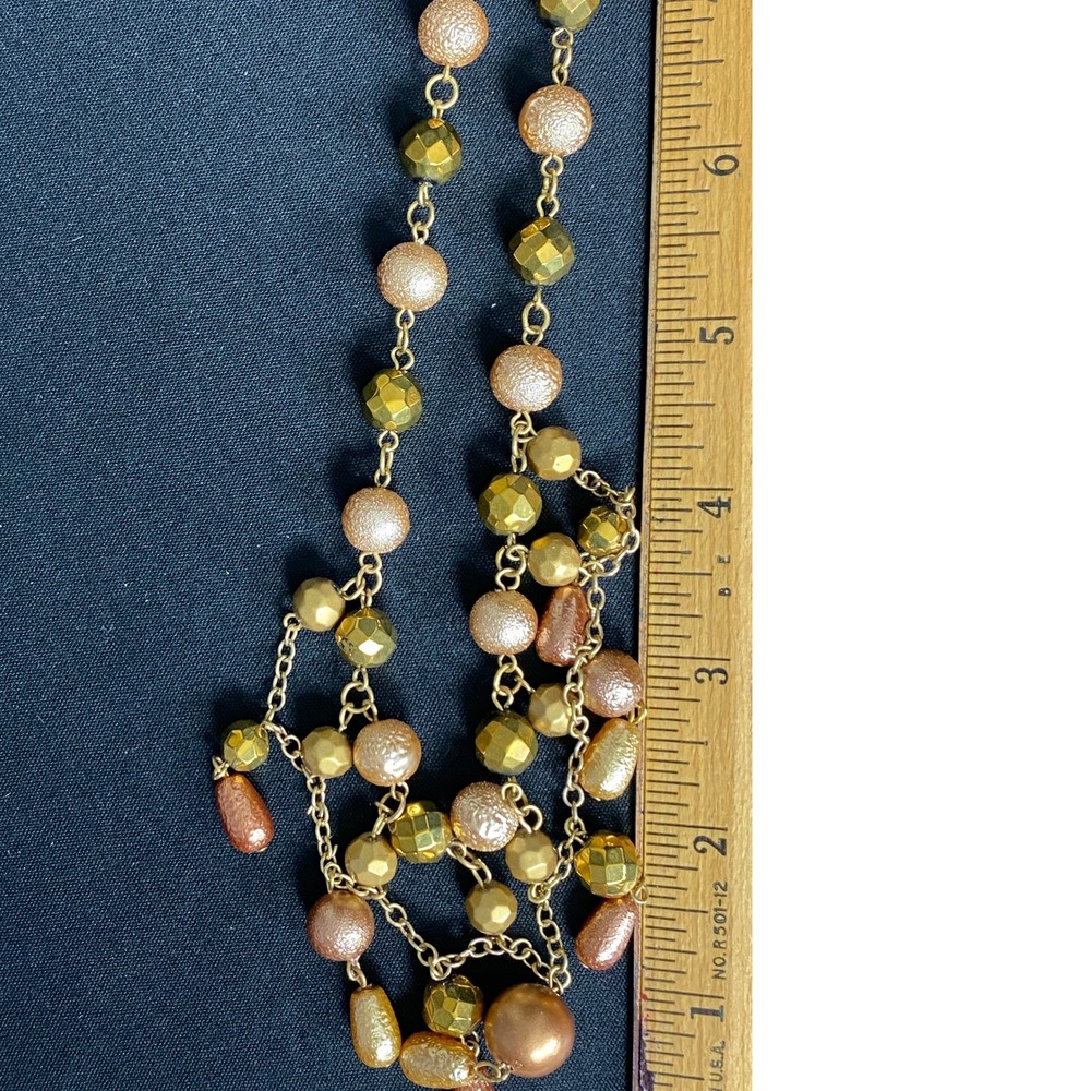 Layered Beaded Necklace Gold Tone Copper Rose Gold Tone Beads Women's Jewelry